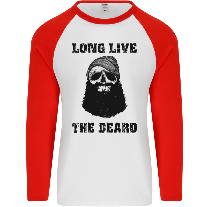 Long Live the Beard Mens L/S Baseball T-Shirt White/Red