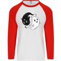 Funny Halloween Ying Yang Ghosts Mens L/S Baseball T-Shirt White/Red