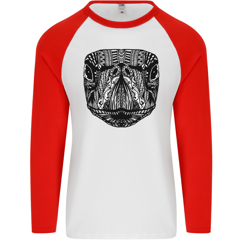Turtle Mandala Art Tortoise Mens L/S Baseball T-Shirt White/Red