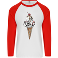 Ice Cream Skull Mens L/S Baseball T-Shirt White/Red