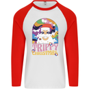 Trippy Christmas LSD Santa Magic Mushrooms Xmas Mens L/S Baseball T-Shirt White/Red