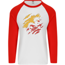 Torn Bhutan Flag Bhutanese Day Football Mens L/S Baseball T-Shirt White/Red