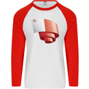 Curled Malta Flag Maltese Day Football Mens L/S Baseball T-Shirt White/Red