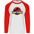 Daddysaurus Funny Father's Day Daddy Mens L/S Baseball T-Shirt White/Red