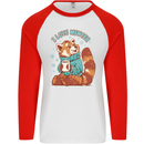Red Panda Bear I Love Winter Mens L/S Baseball T-Shirt White/Red