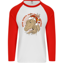 Equestrian Dear Santa Funny Horse Christmas Mens L/S Baseball T-Shirt White/Red