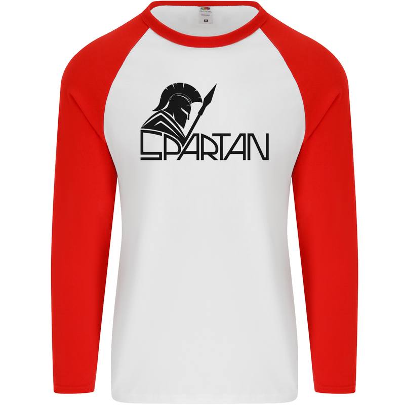 Spartan Gym Training Top Bodybuilding Mens L/S Baseball T-Shirt White/Red