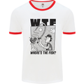 WTF Wheres the Fish Funny Fishing Fisherman Mens Ringer T-Shirt White/Red