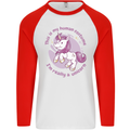 This is My Unicorn Costume Fancy Dress Outfit Mens L/S Baseball T-Shirt White/Red