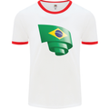 Curled Brazil Flag Brazilian Day Football Mens Ringer T-Shirt White/Red