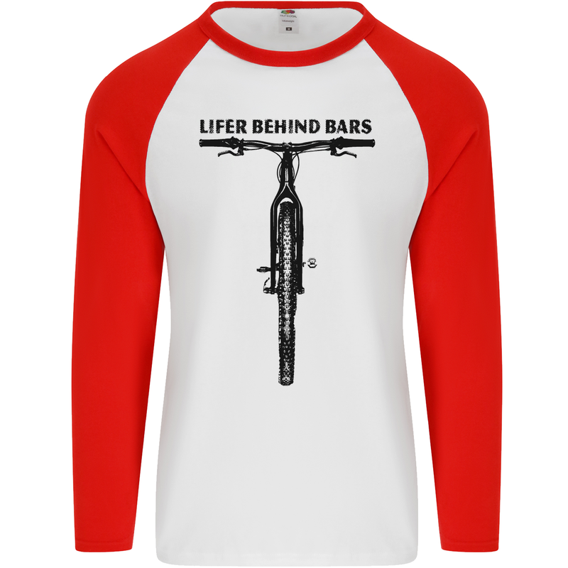 Lifer Behind Bars Funny Cycling Cyclist Mens L/S Baseball T-Shirt White/Red