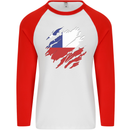 Torn Chile Flag Chilean Day Football Mens L/S Baseball T-Shirt White/Red