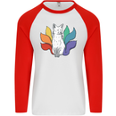 LGBT Kitsune Fox Gay Pride Mens L/S Baseball T-Shirt White/Red