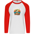 A Frog Hiking in the Mountains Trekking Mens L/S Baseball T-Shirt White/Red