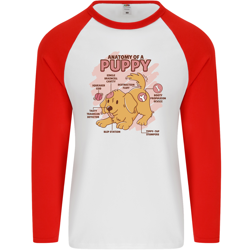 Anatomy of a Puppy Dog Mens L/S Baseball T-Shirt White/Red