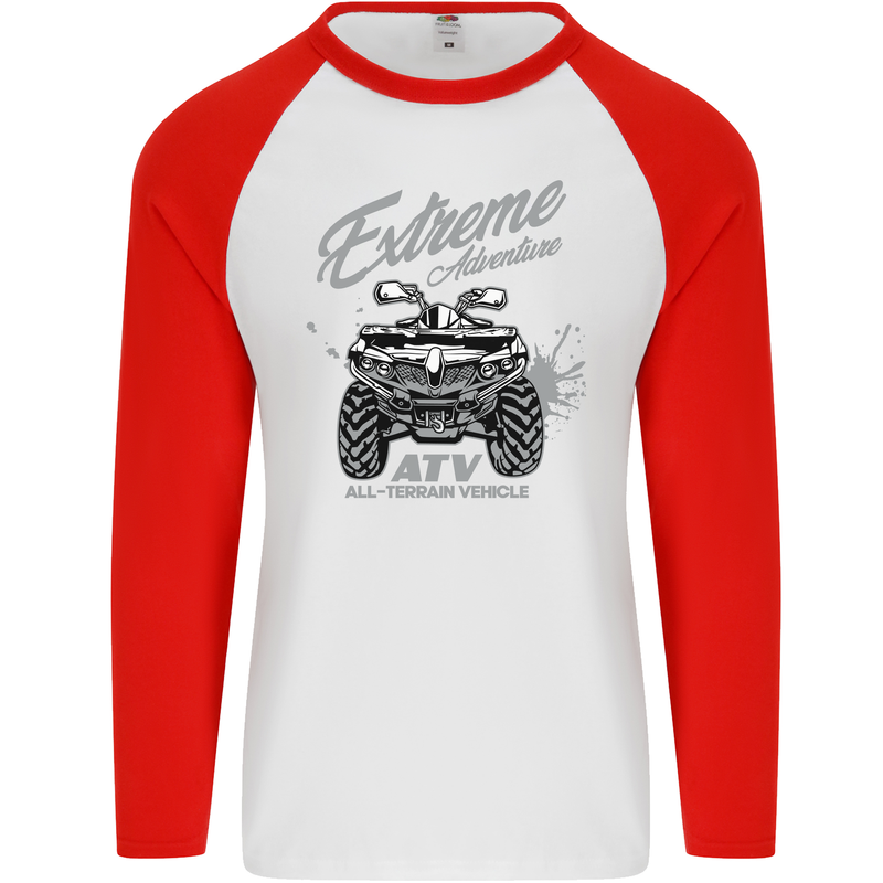 ATV All Terrain Vehicle 4X4 Quad Bike Mens L/S Baseball T-Shirt White/Red