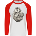 Bulldog Gym Bodybuilding Training Top Mens L/S Baseball T-Shirt White/Red