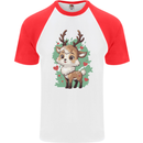 Christmas Cute Reindeer Xmas Mens S/S Baseball T-Shirt White/Red