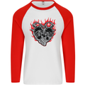 Biker Heart Motorbike Motorcycle Mens L/S Baseball T-Shirt White/Red