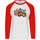 A Steampunk Dolphin Mens L/S Baseball T-Shirt White/Red
