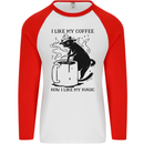 Black Cat Halloween Funny Coffee Mens L/S Baseball T-Shirt White/Red