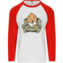 Funny Lazy Couch Potato Watchng TV Mens L/S Baseball T-Shirt White/Red