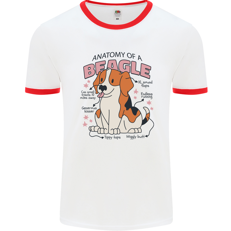 Beagle Anatomy Funny Dog Mens Ringer T-Shirt White/Red