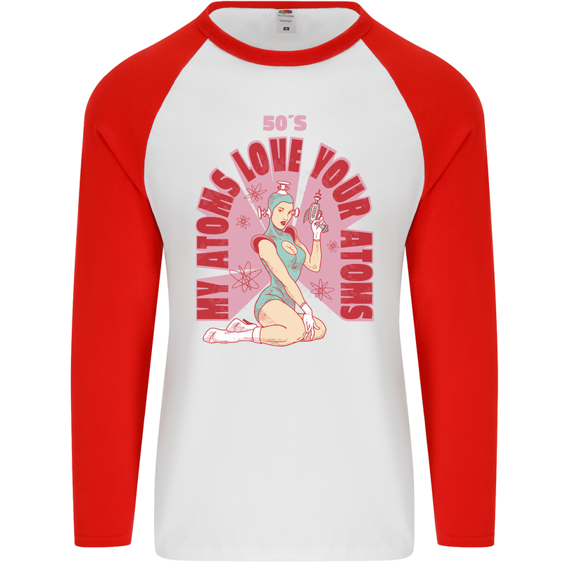 My Atoms Love Funny Physics Valentine's Day Mens L/S Baseball T-Shirt White/Red