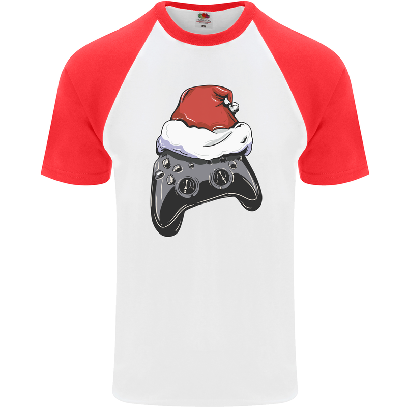 Christmas Video Game Controller Gaming Joypad Mens S/S Baseball T-Shirt White/Red