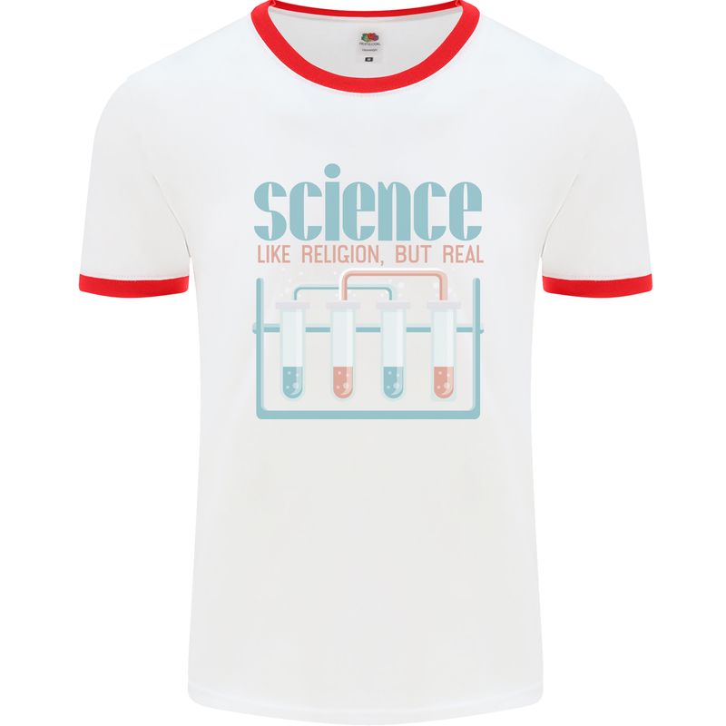 Science Like Religion Atheist Atheism Evolution Mens Ringer T-Shirt White/Red