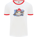 A Christmas Shark Wearing an Xmas Hat Mens Ringer T-Shirt White/Red