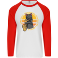 I Like Cats, Saxophones & Maybe 3 People Mens L/S Baseball T-Shirt White/Red