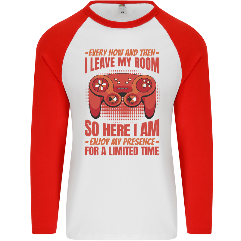 Antisocial Gamer Gaming Leave My Room Mens L/S Baseball T-Shirt White/Red