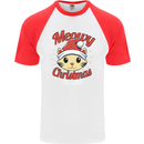 Christmas Cat Meowy Funny Christmas Mens S/S Baseball T-Shirt White/Red