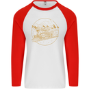 Gold Locomotive Steam Engine Train Spotter Mens L/S Baseball T-Shirt White/Red
