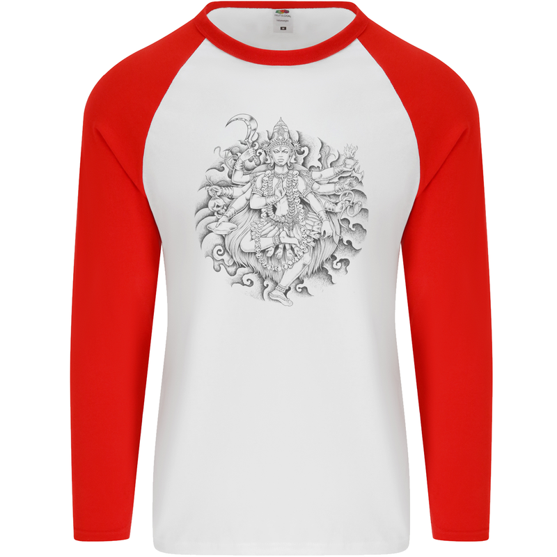 Goddess Shiva Hindu God Hinduism Religion Mens L/S Baseball T-Shirt White/Red