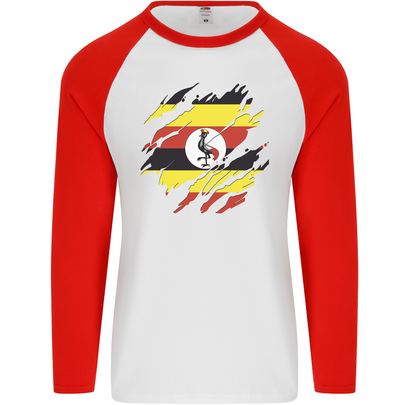 Torn Uganda Flag Ugandan Day Football Mens L/S Baseball T-Shirt White/Red