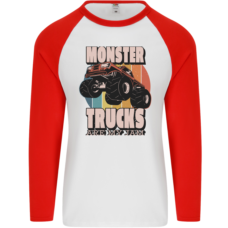 Monster Trucks are My Jam Funny Mens L/S Baseball T-Shirt White/Red