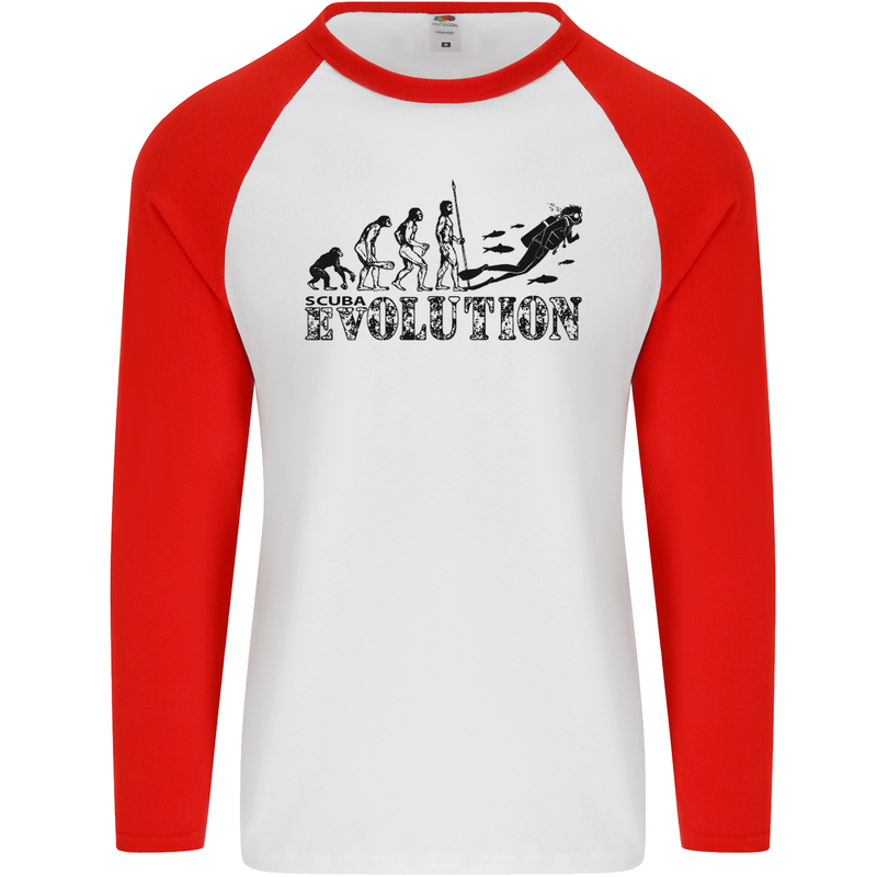 Evolution of a Scuba Diver Diving Funny Mens L/S Baseball T-Shirt White/Red