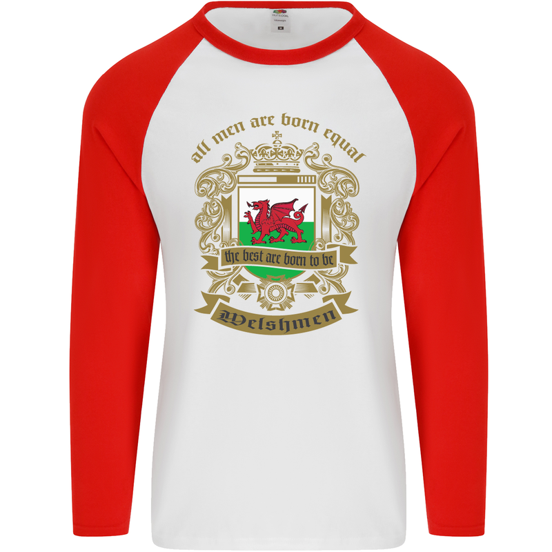 All Men Are Born Equal Welshmen Wales Welsh Mens L/S Baseball T-Shirt White/Red