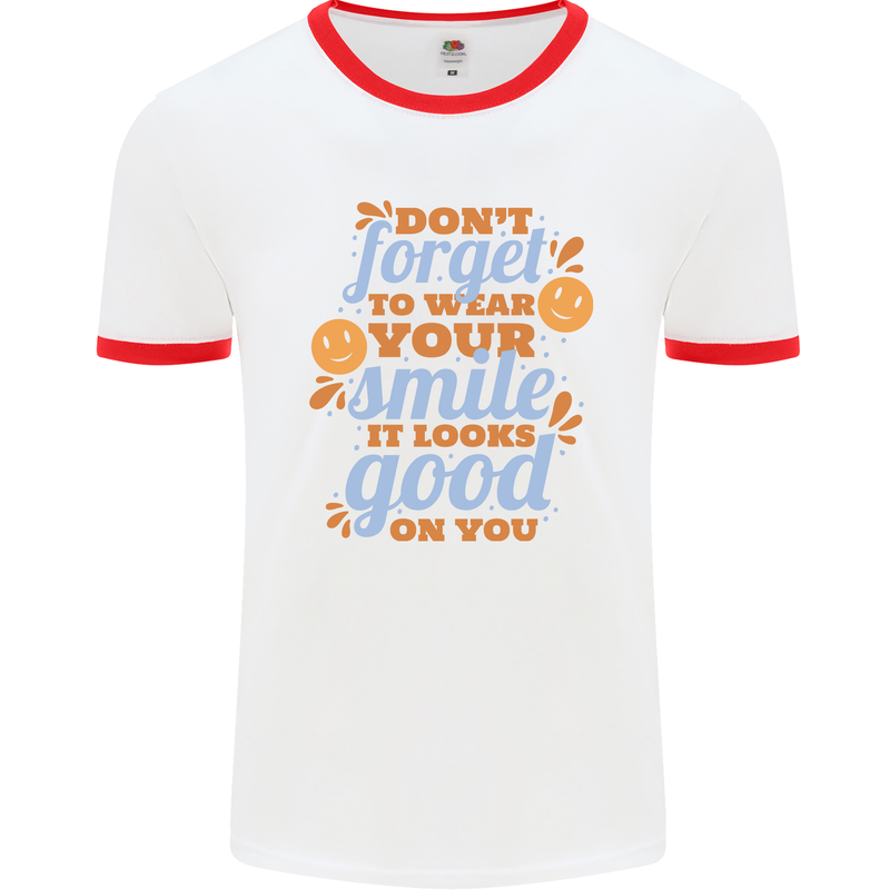 Wear Your Smile Feel Good Happy Joy Love Mens Ringer T-Shirt White/Red