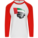 Curled UAE Flag Day Emirati Day Football Mens L/S Baseball T-Shirt White/Red