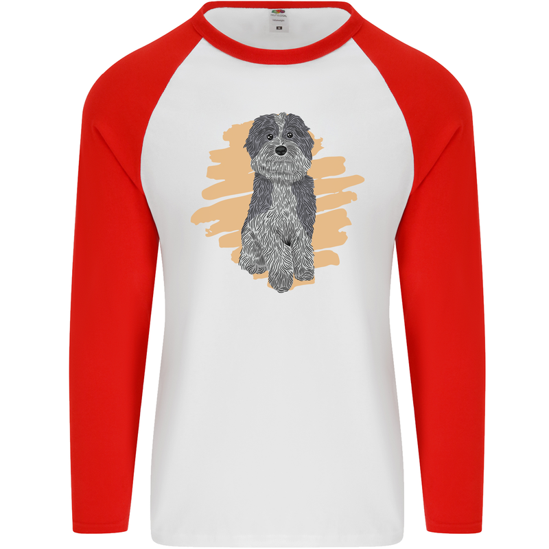 Aussie Doodle Mens L/S Baseball T-Shirt White/Red