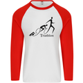 Triathlon Running Swimming Cycling Mens L/S Baseball T-Shirt White/Red