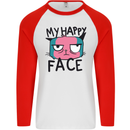Cat My Happy Face Funny Grumpy Mens L/S Baseball T-Shirt White/Red