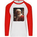 Black Santa's Got Soul Christmas Xmas Mens L/S Baseball T-Shirt White/Red