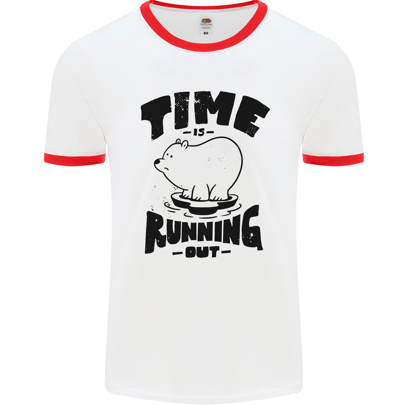 Time Running Out Climate Change Mens Ringer T-Shirt White/Red