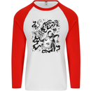 Dark Magic Black Voodoo Magic Mushrooms Mens L/S Baseball T-Shirt White/Red