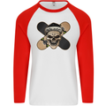 Skateboard Skull Skateboarding Mens L/S Baseball T-Shirt White/Red