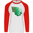 Curled Turkmenistan Flag The Turkmen Day Football Mens L/S Baseball T-Shirt White/Red